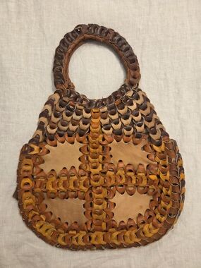 Handwoven Multicolor Leather Bag - Brown & Tan